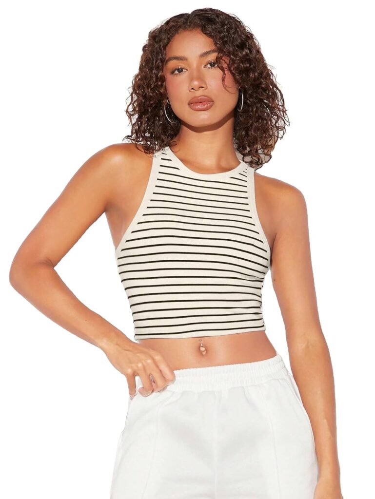 Women's & Girls' Striped Crop Racerback Tank Top