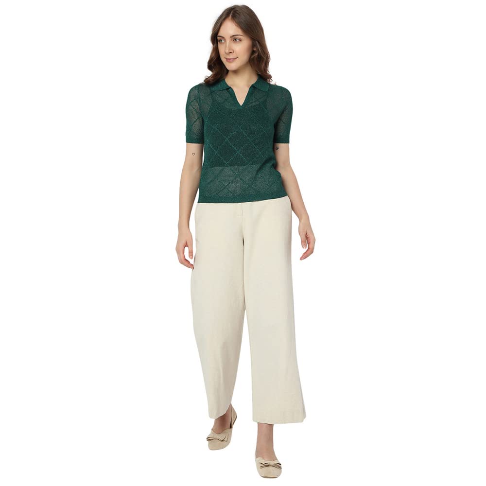Textured Viscose Blend Collar Neck Women's Top - Image 4