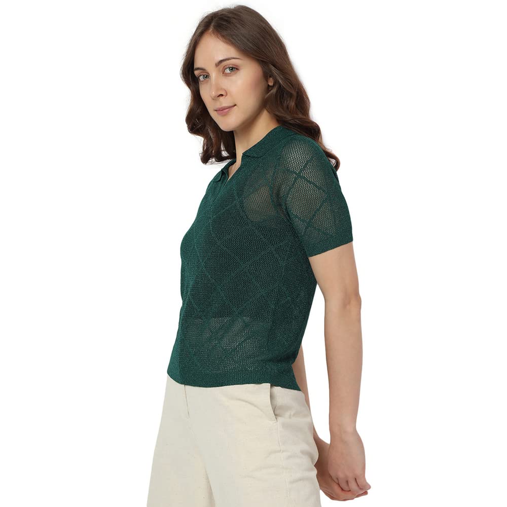 Textured Viscose Blend Collar Neck Women's Top - Image 3