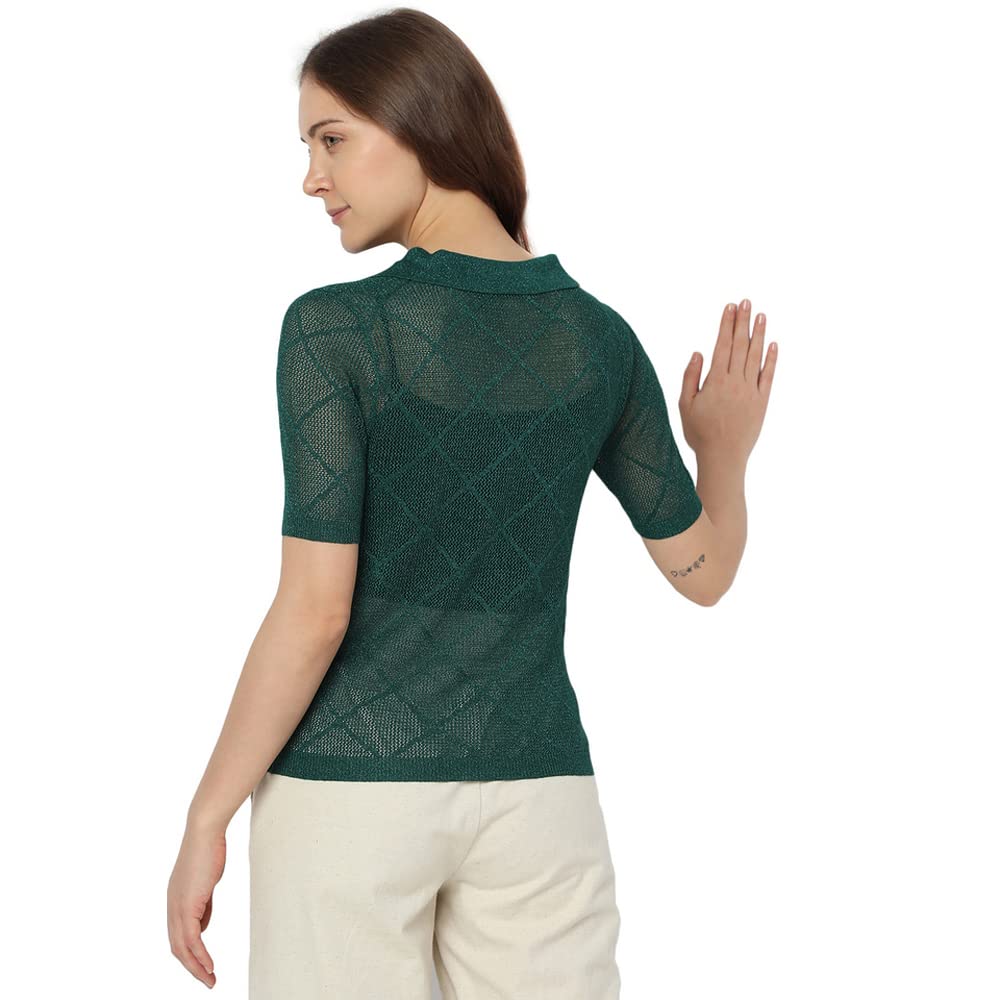 Textured Viscose Blend Collar Neck Women's Top - Image 2