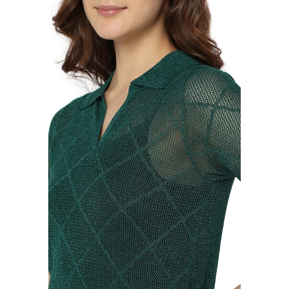 Textured Viscose Blend Collar Neck Women's Top - Image 6