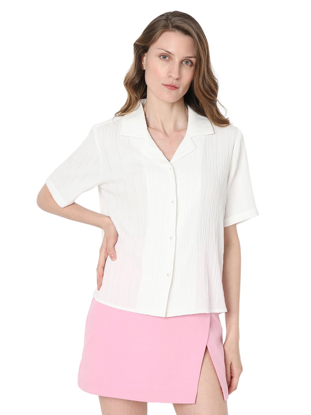 Textured Cuban Collar Short Sleeves Casual Shirt - Image 8