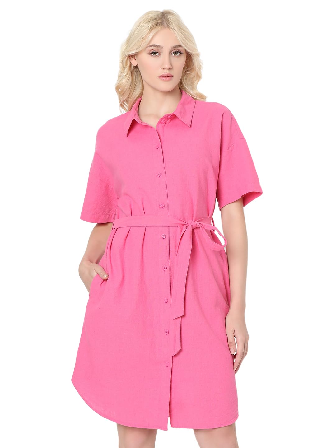 Women's Linen Shirt Knee-Length Dress - Image 8