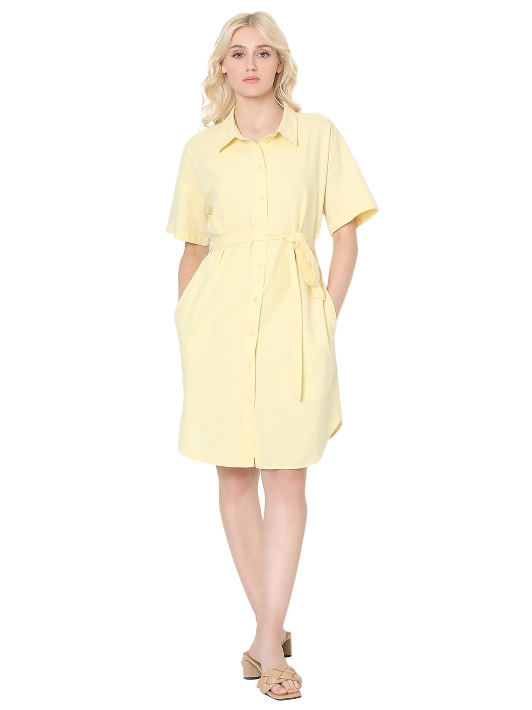 Women's Linen Shirt Knee-Length Dress - Image 5