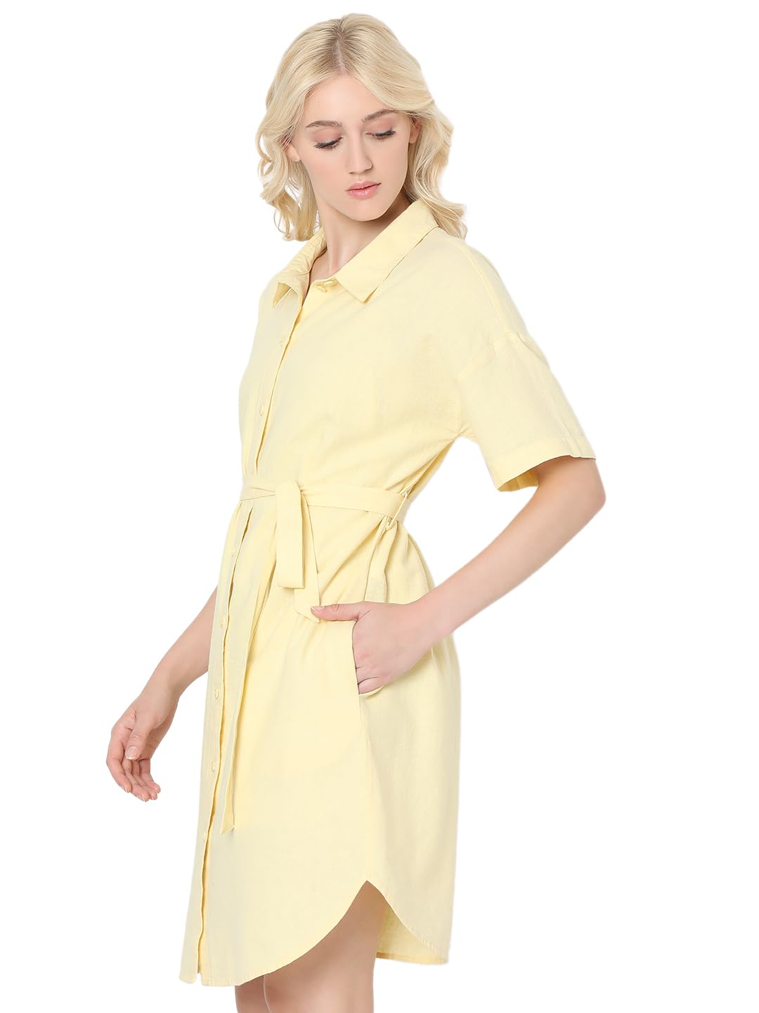 Women's Linen Shirt Knee-Length Dress - Image 3