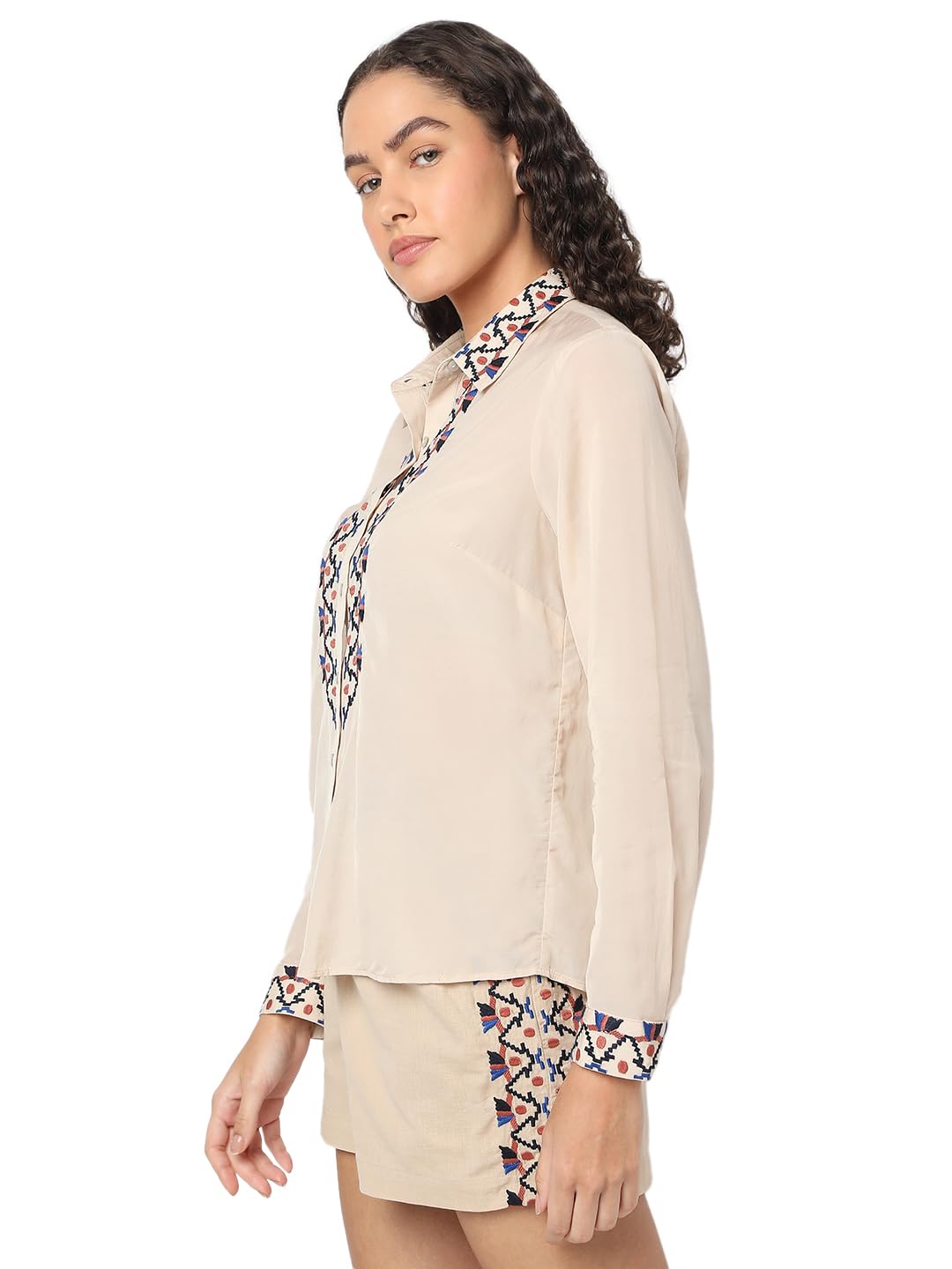 Women Cotton Regular-Fit Spread Collar Ethnic Motifs Printed Casual Shirt - Image 3