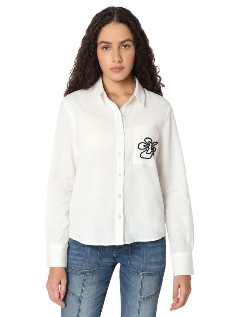 Women's Solid Regular Fit Shirt with Embroidered Detailing | Desk-to-Dinner' Soft Formal Shirt