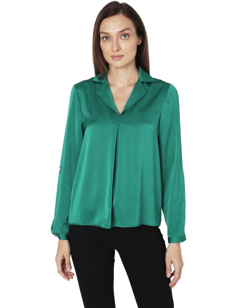 Shirt Collar Satin Shirt Style Top