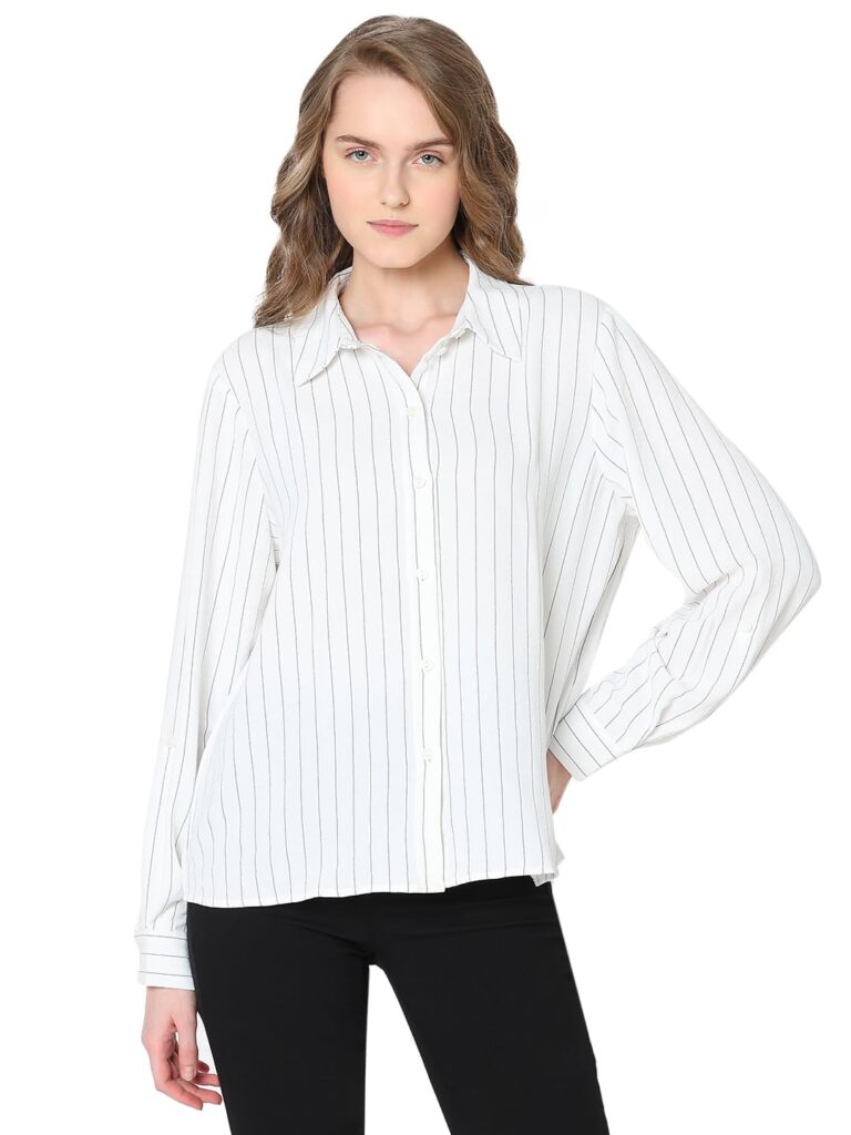 Women Polyester Striped Regular Fit Shirt