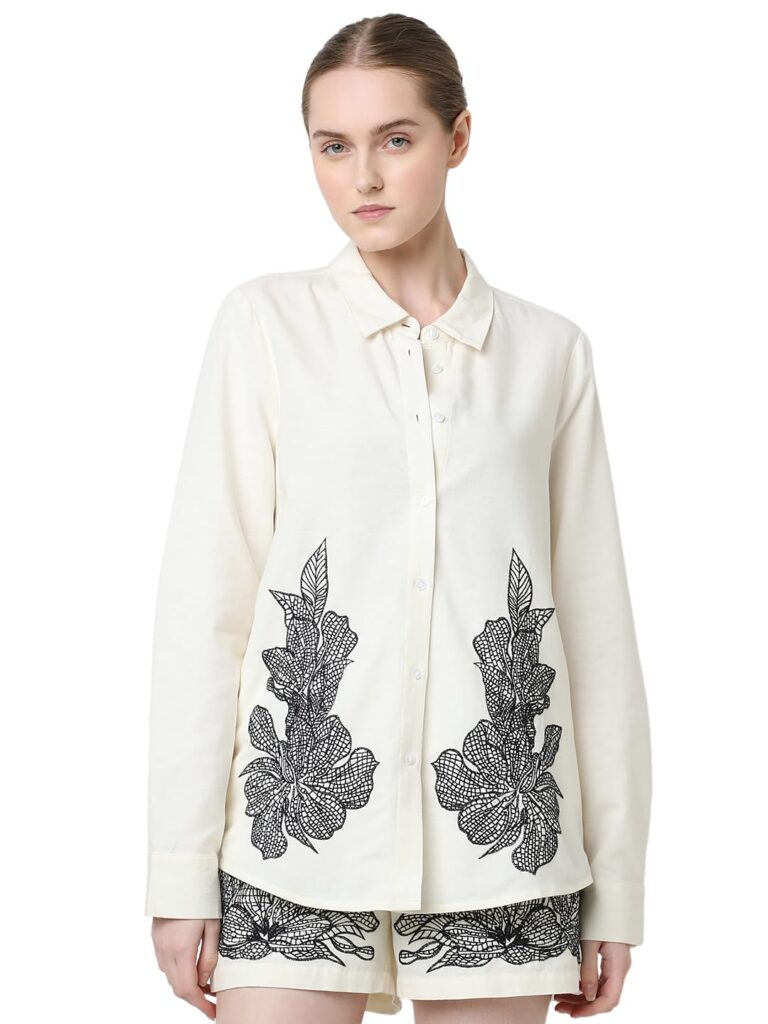 Women's Regular Fit Floral Embroidered Shirt