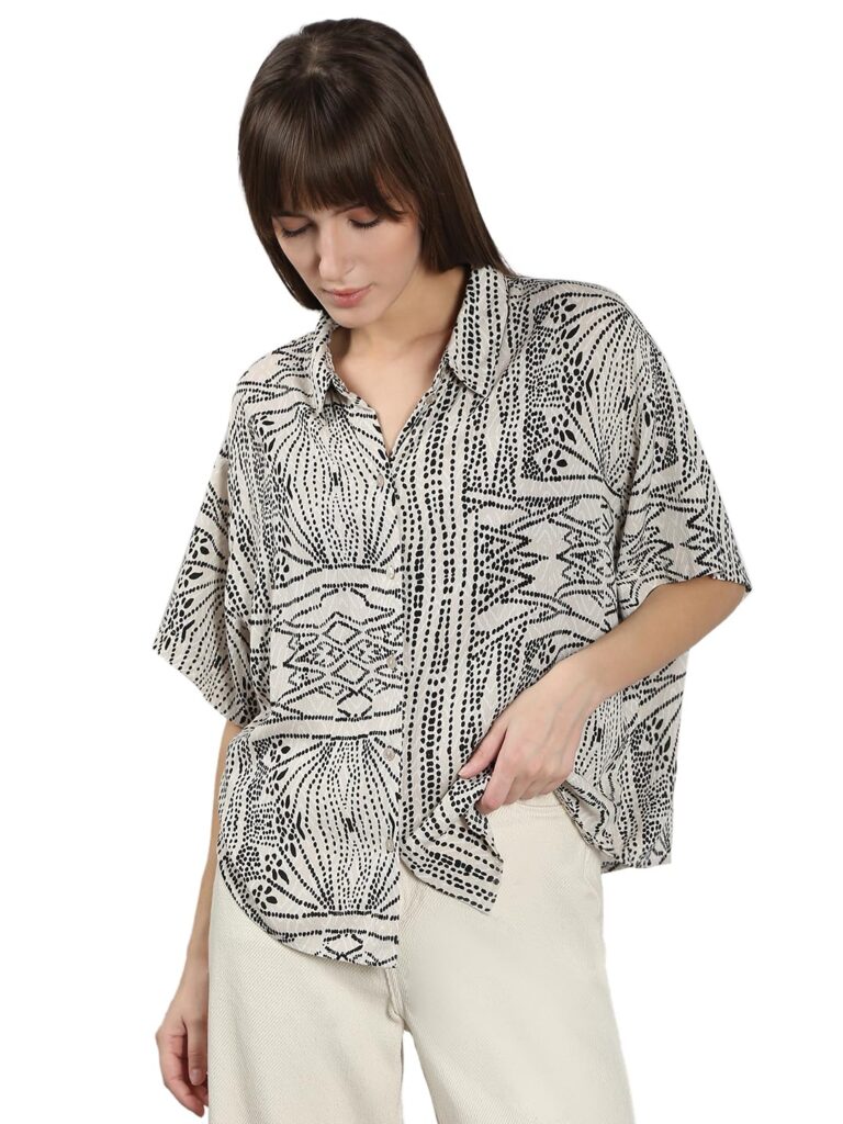 Women's Drop Shoulder Short-Sleeves Printed Shirt