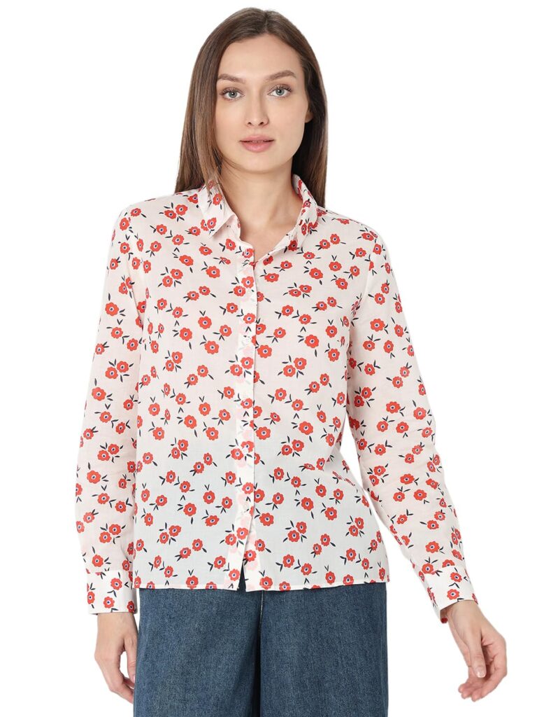 Floral Opaque Printed Cotton Spread Collar Casual Shirt