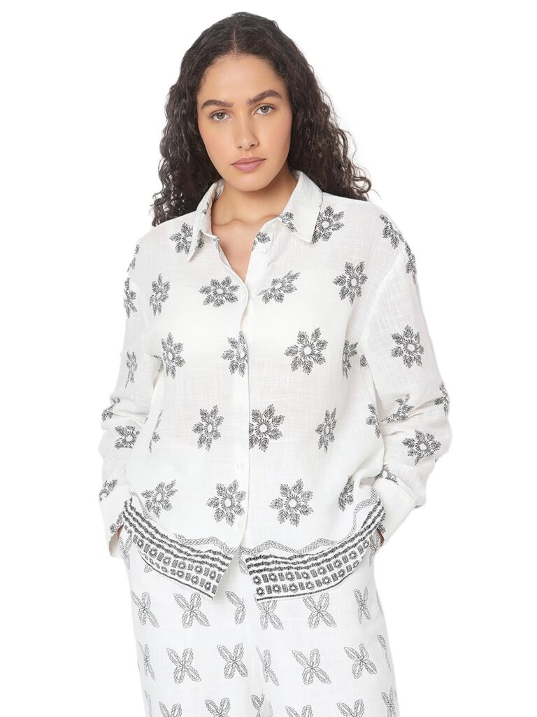 VERO Moda Women's Cotton Floral Regular Fit Shirt