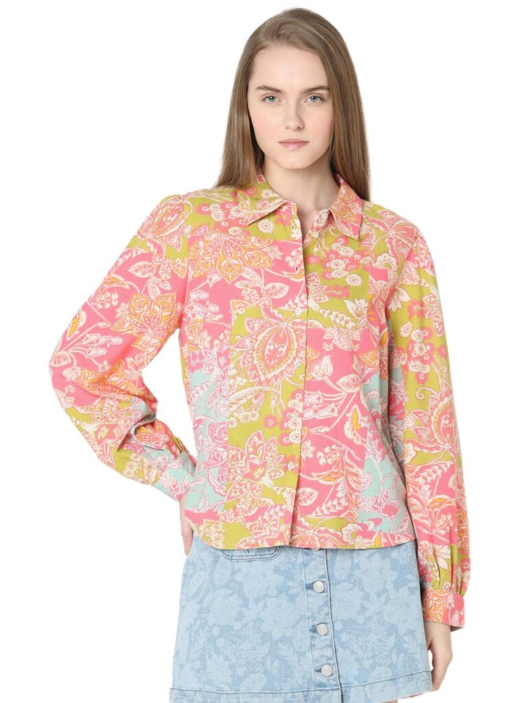 Women Spread Collar Floral Printed Casual Shirt