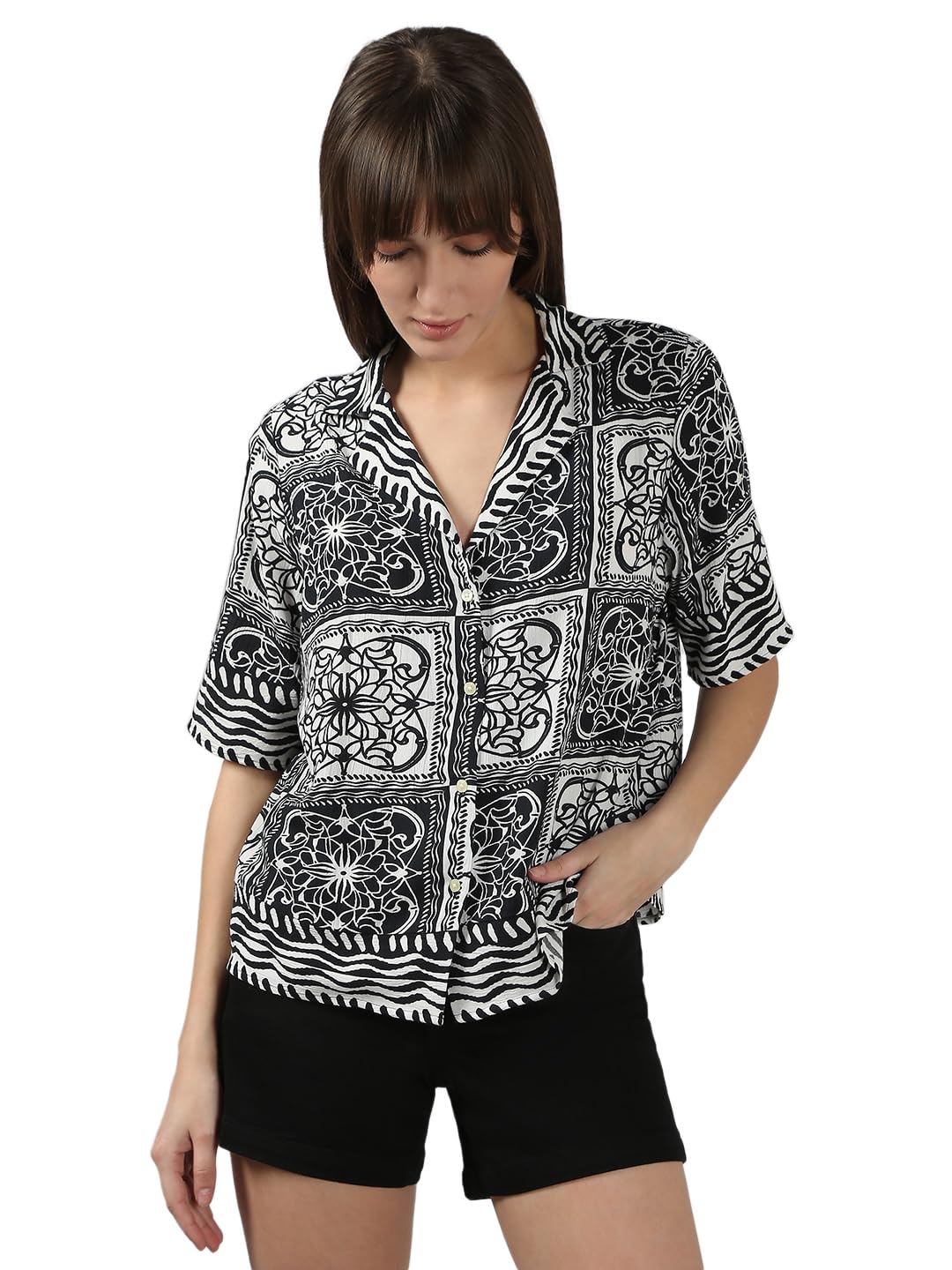 Women's Nylon Blend Floral Regular Fit Shirt